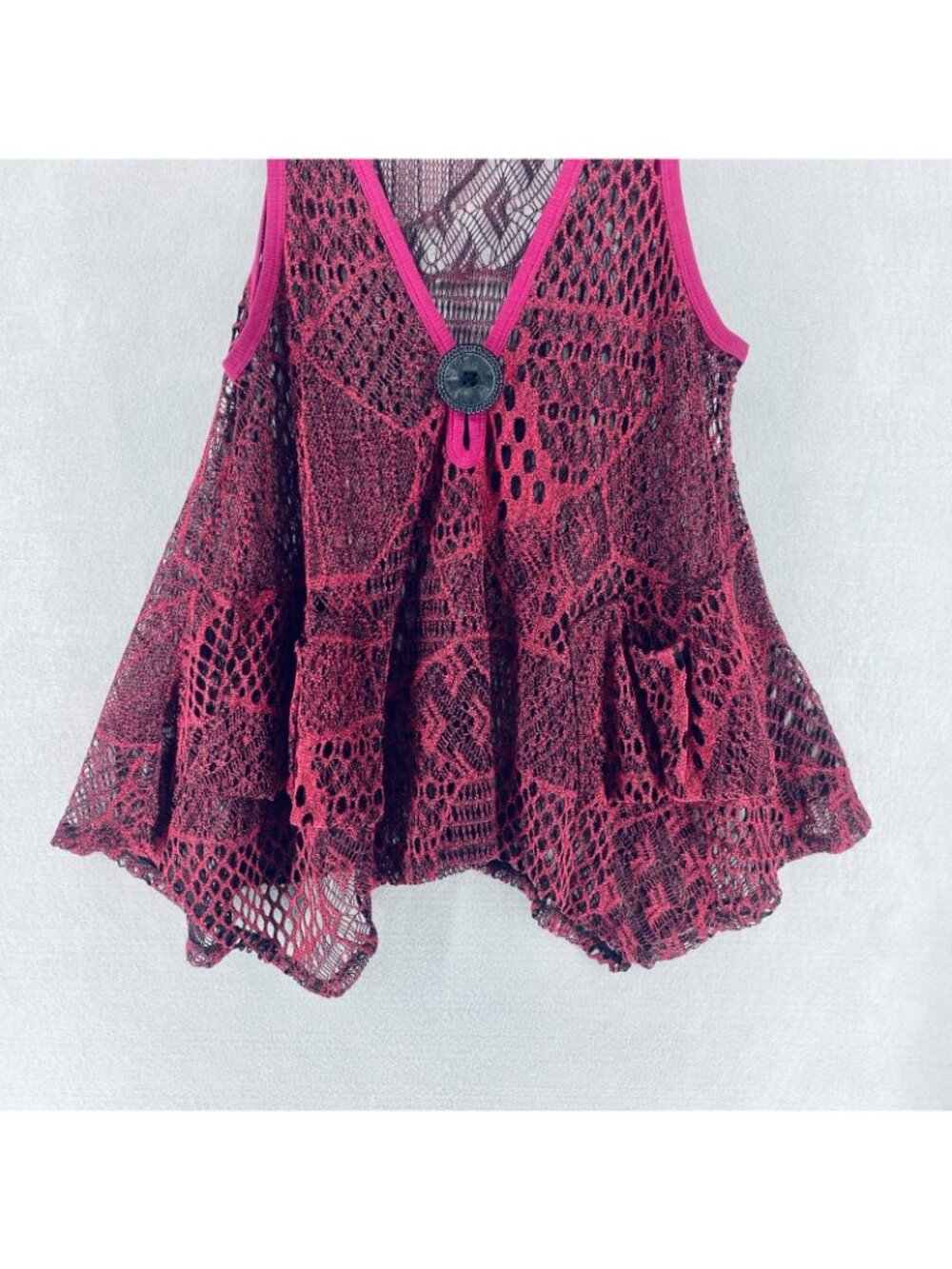 Womens Fairycore Lace Top Small Purple Stretch Crochet Knit Babydoll - Picture 2 of 11